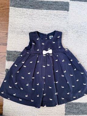 Janie and Jack Navy Dress with White Swan Embroidery and Bow